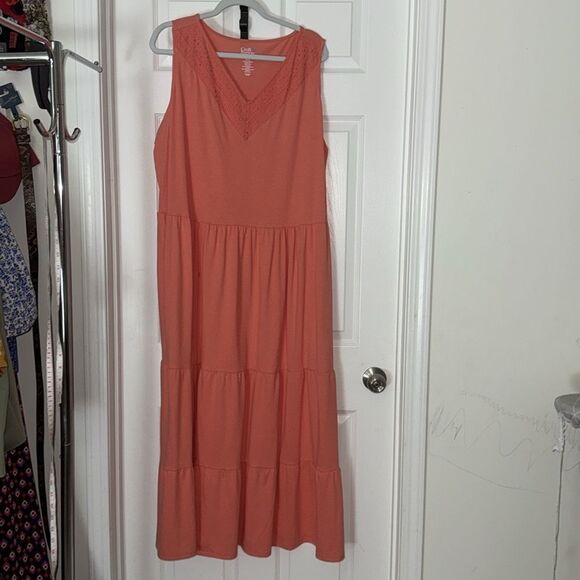 Croft & Barrow plus size women’s Eyelet style v neck tiered Midi Dress 0X EUC - Picture 5 of 12